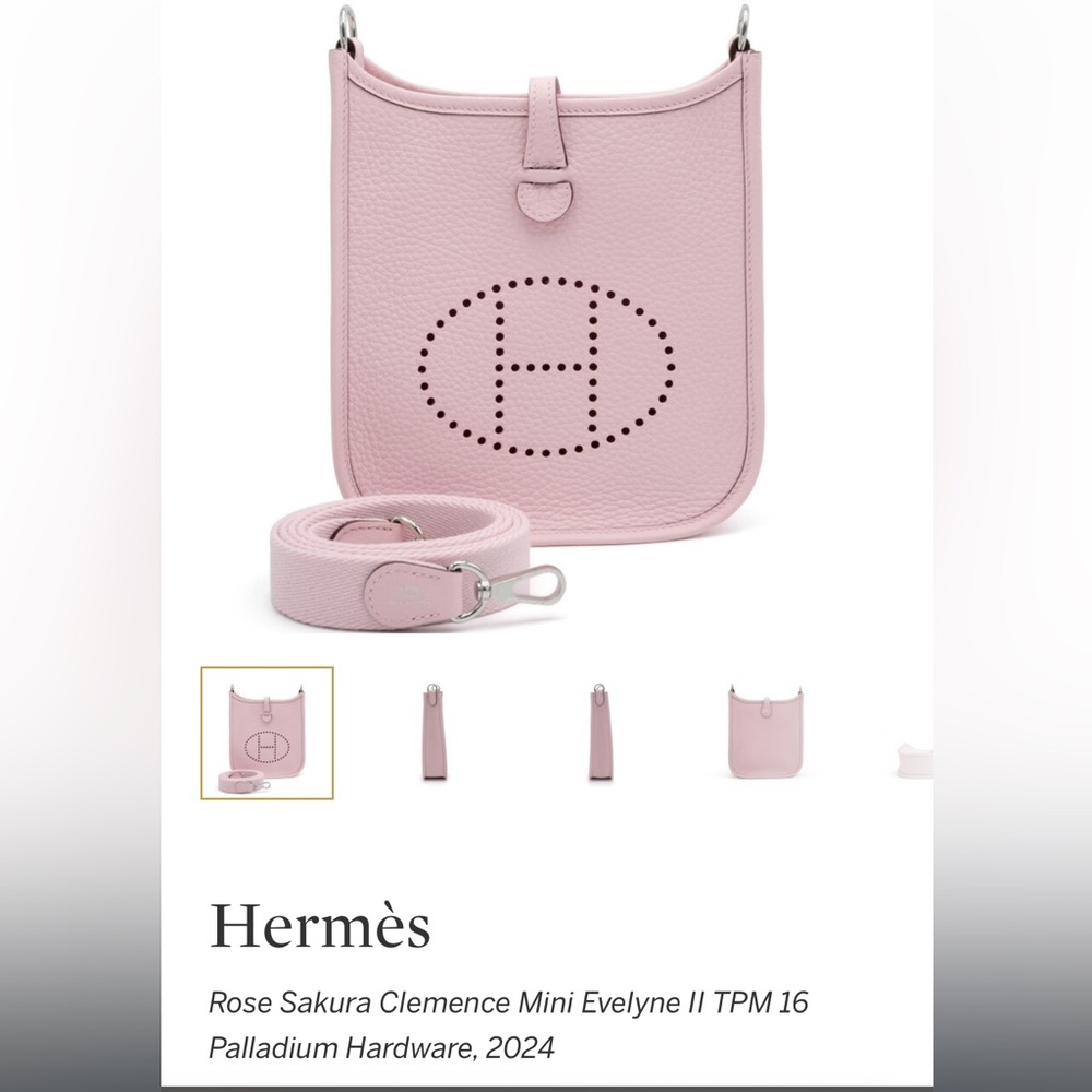 Hermès Rose Sakura Clemence Mini Evelyne II TPM 16 Palladium Hardware, 2024
